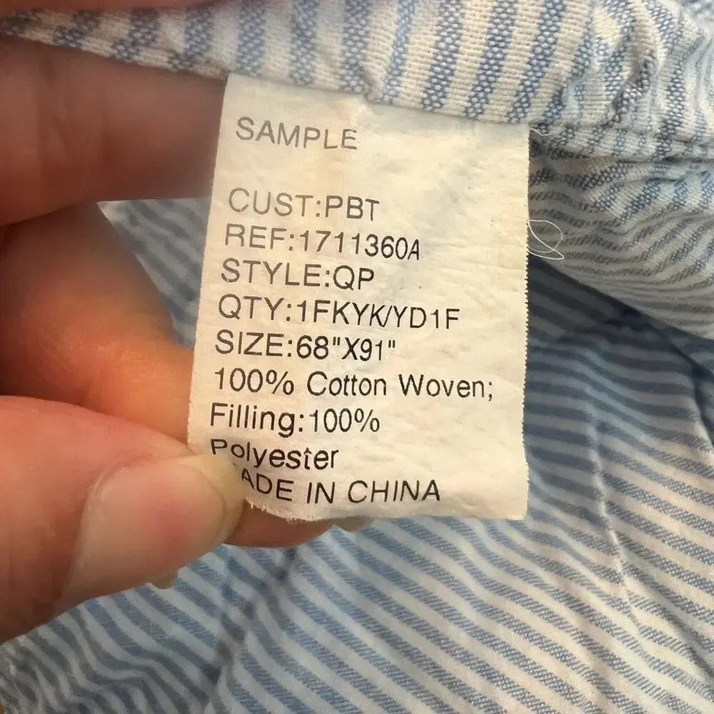 Unbranded Blue Striped Cotton Bedspread Comforter Quilted 68